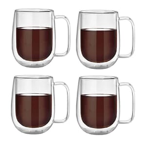 Kit 4X Caneca Vidro Duplo Xícara Parede Dupla Café Chá 260Ml