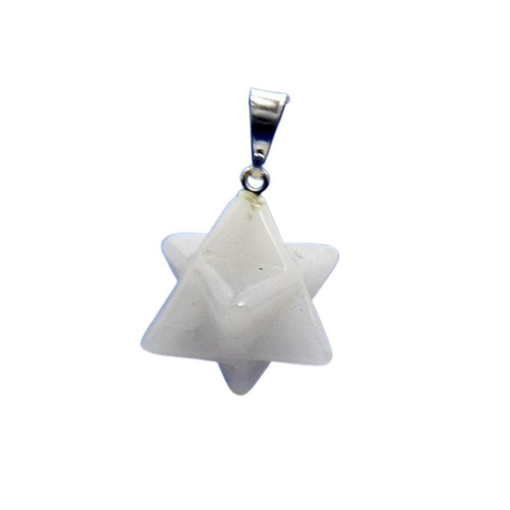 Colar Merkaba Pedra Quartzo Leitoso Presilha Prateado
