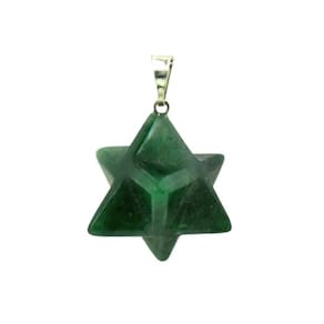 Colar Merkaba Pedra Quartzo Verde Pino e Presilha Prateado