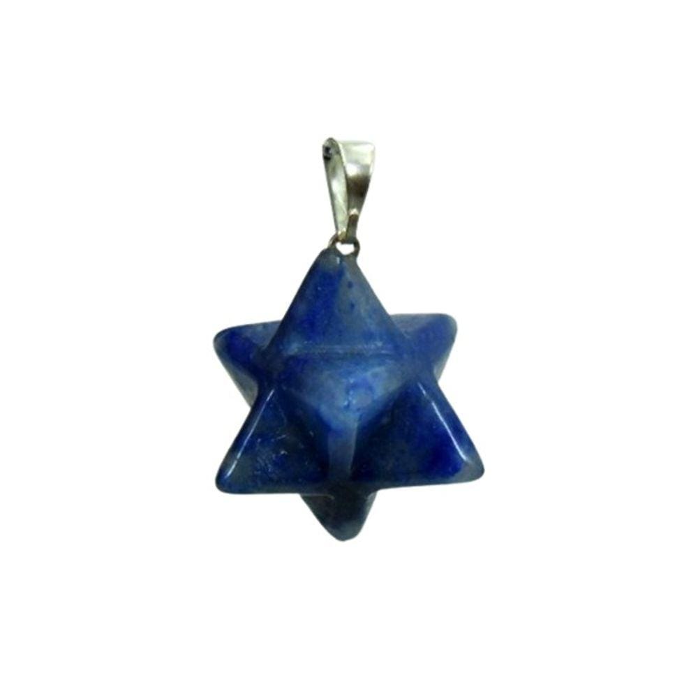 Colar Merkaba Pedra Quartzo Azul Pino e Presilha Prateado