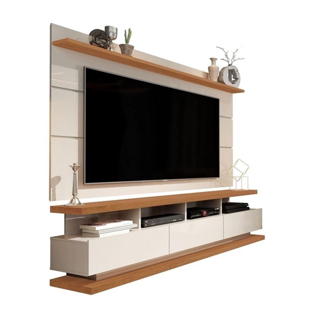 Rack com Painel Vivare 1.8 New Off White Com Freijó - Germai Móveis