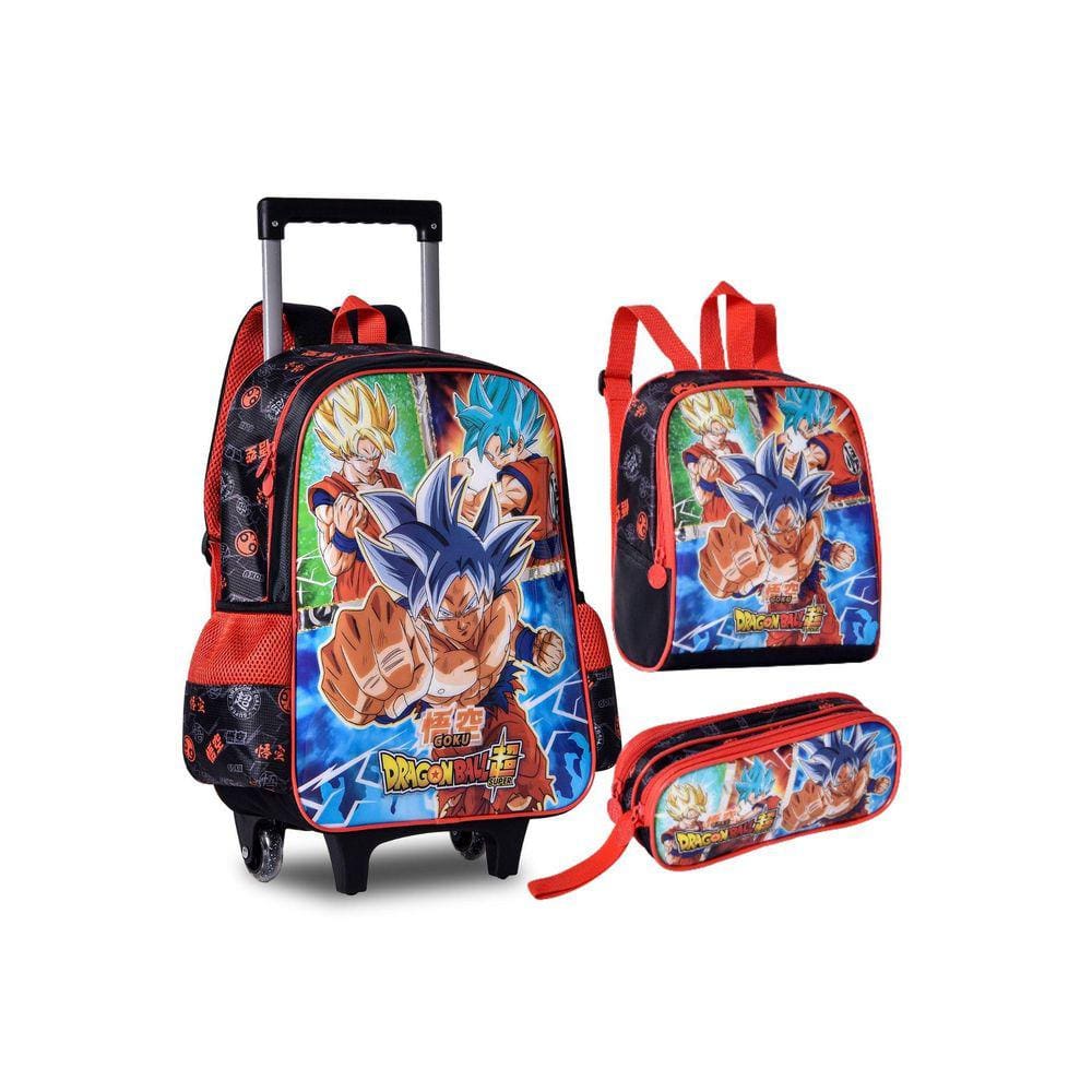 Kit Mochila Dragon Ball Super Carrinho Azul 40x30x13cm