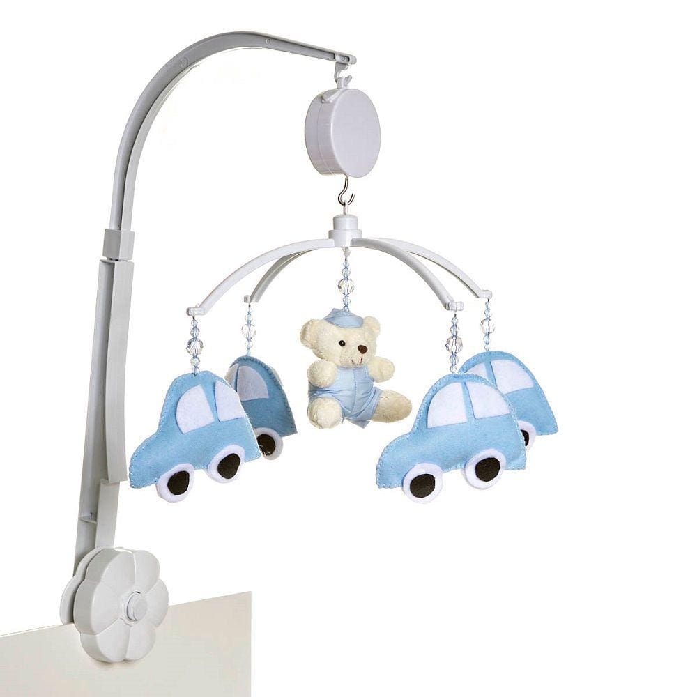 Móbile Musical Ursinho Com Carrinhos Quarto Bebê Menino