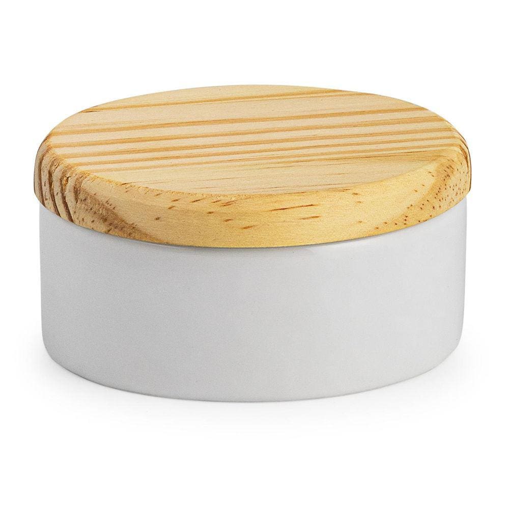 Porta Joia De Porcelana Tampa De Madeira Potinho Louça 8,5Cm