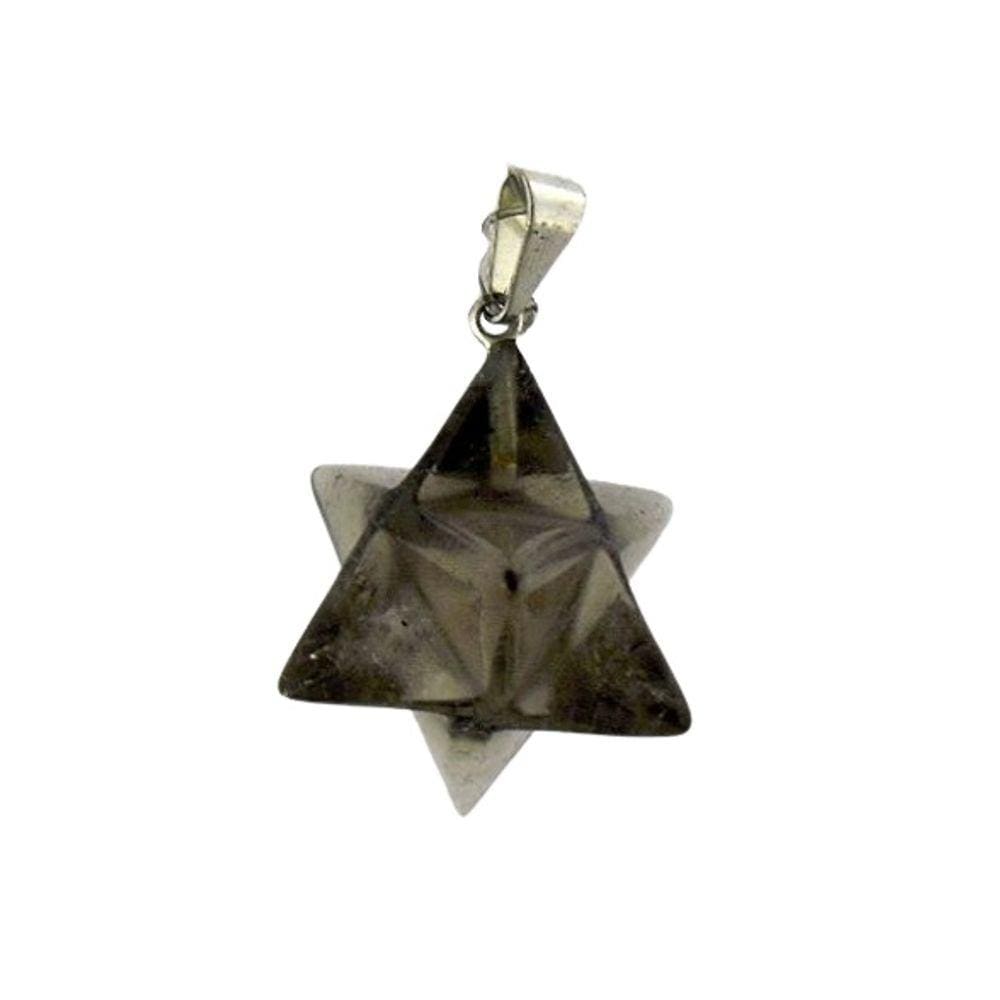 Colar Merkabah Pedra Cristal Quartzo Fumê Natural