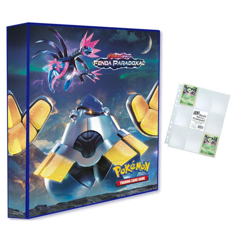 Álbum Pasta Fichário Pokemon + 10 Folhas Fenda Paradoxal