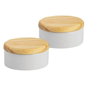 Kit 2 Porta Joia Porcelana Tampa Madeira Potinho Louça 8,5Cm