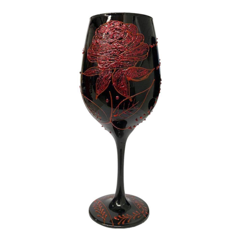 Taça Pomba Gira Preta e Rosa Vermelha Barone Cristal 490ml
