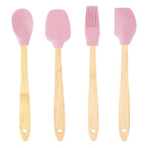 Conjunto De 4 Utensílios Em Silicone Com Cabo Em Bambu Lyor