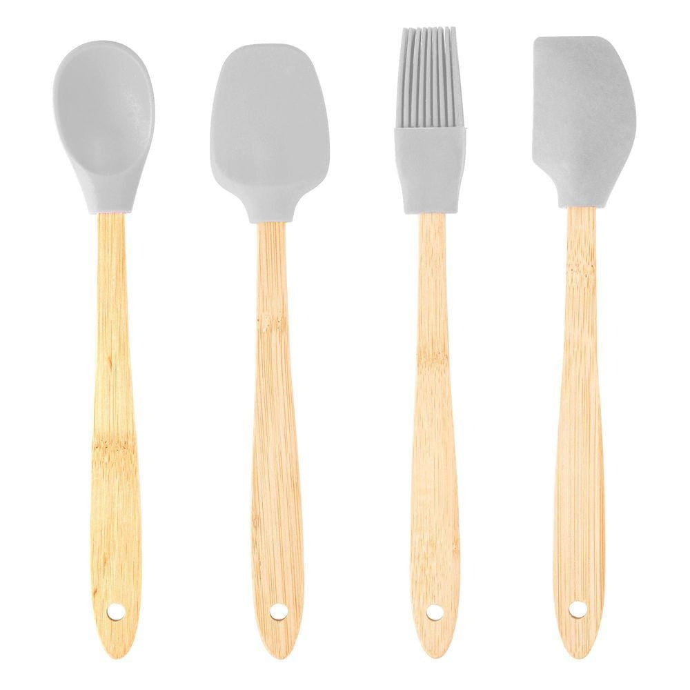 Conjunto Com 4 Utensílios De Silicone Cabo Em Bambu Lyor