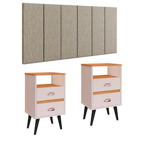 Cabeceira Suspensa Painel Encosto Cama 1,40 Julia Kit 2 Mesa Apoio Canto Gaveta Nicho Organizador Classic New Decoração Quarto Casal-RPM