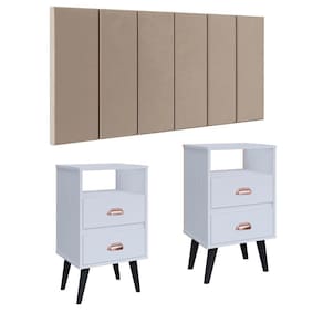 Cabeceira Suspensa Painel Encosto Cama 1,40 Julia Kit 2 Mesa Apoio Canto Gaveta Nicho Organizador Classic New Decoração Quarto Casal-RPM