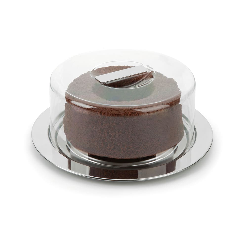 Prato Para Bolo Redondo Aço Inox Tampa Acrílico 25CM Queijo