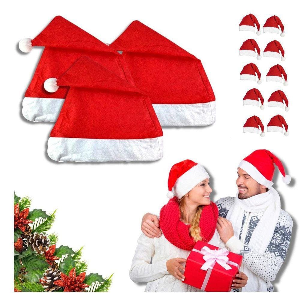Kit 10 Gorro Touca Papai Noel Natal Em Veludo Vermelho
