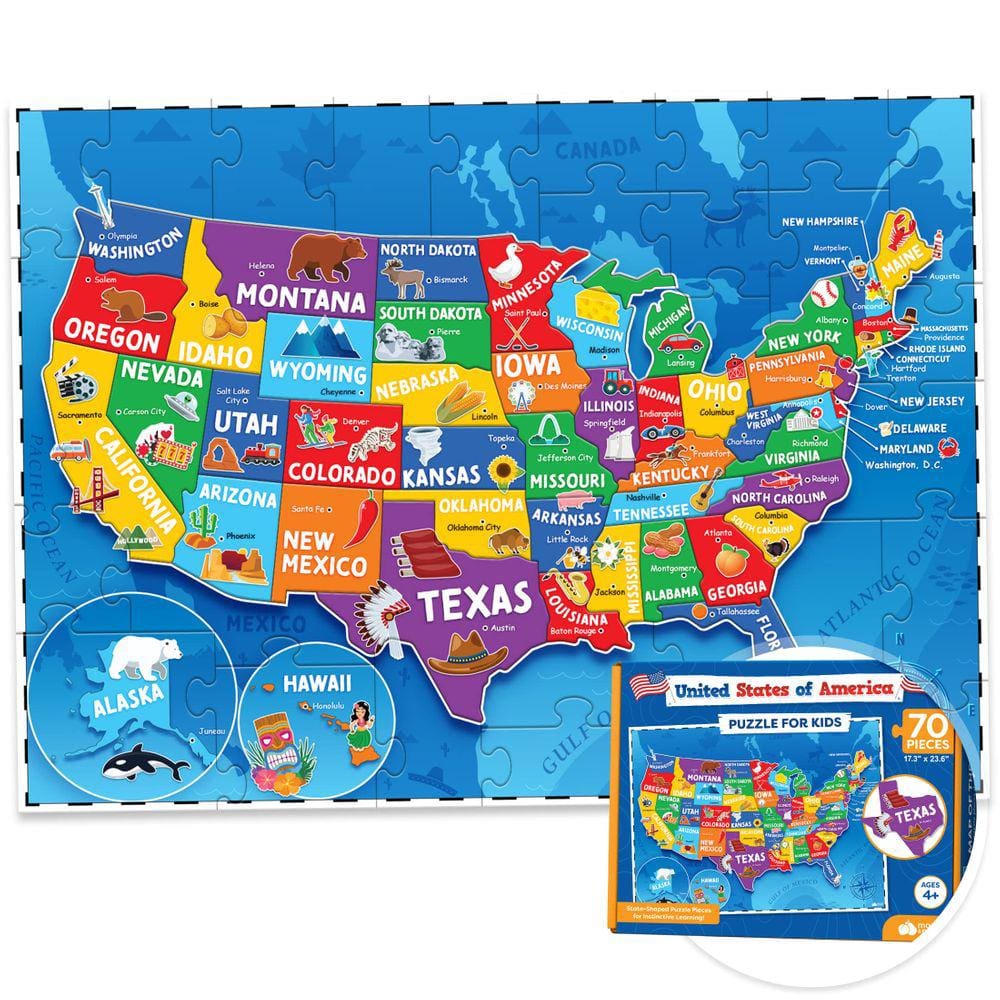 Puzzle Momo & Nashi, mapa dos Estados Unidos, 70 peças para