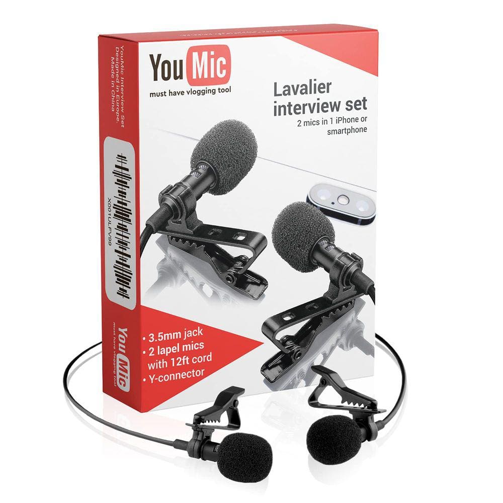 Microfone de lapela com duas lapelas YouMic para Android e i