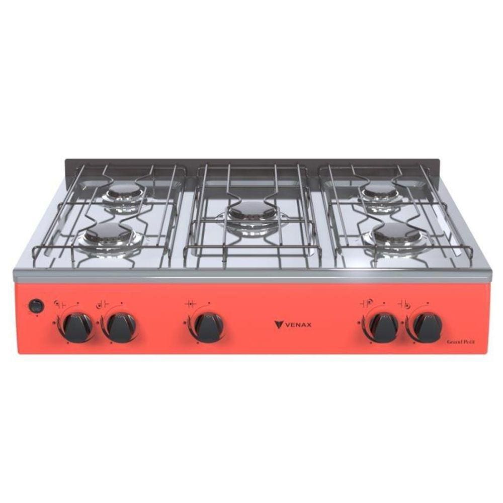 Fogao de Mesa 5 Bocas Venax Grand Petit Vetro Vermelho Gas Glp