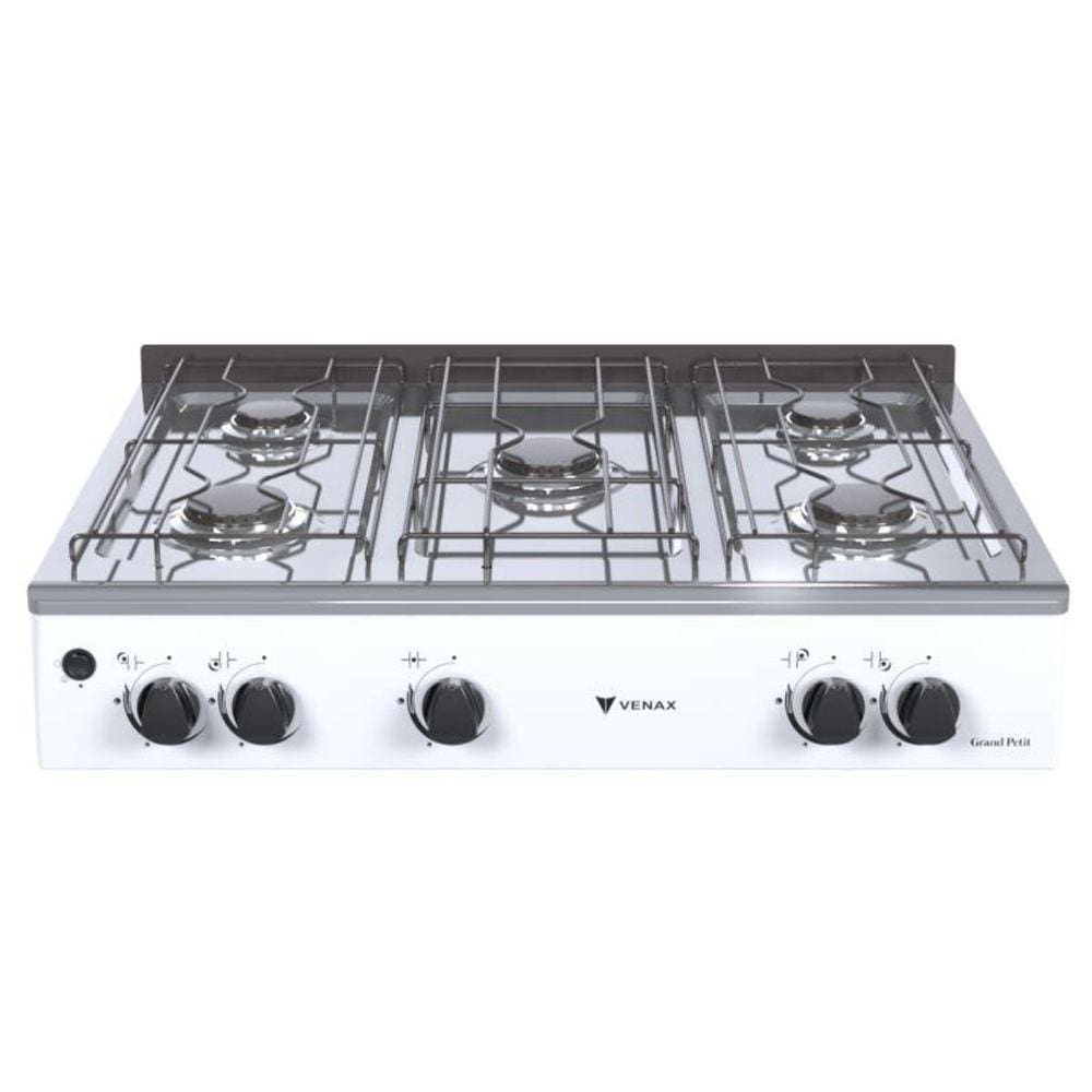 Fogao de Mesa 5 Bocas Venax Grand Petit Vetro Branco Gas Glp