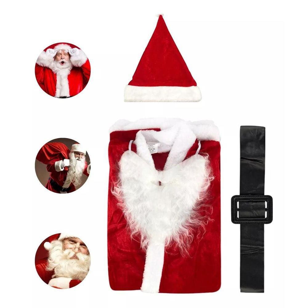 Roupa Papai Noel Natal De Cetim E Feltro Acessórios Diversão