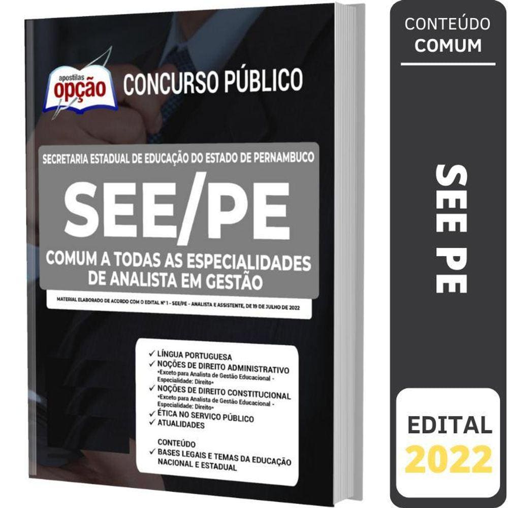 Apostila See Pe - Comum Especialidades De Analista Em Gestão