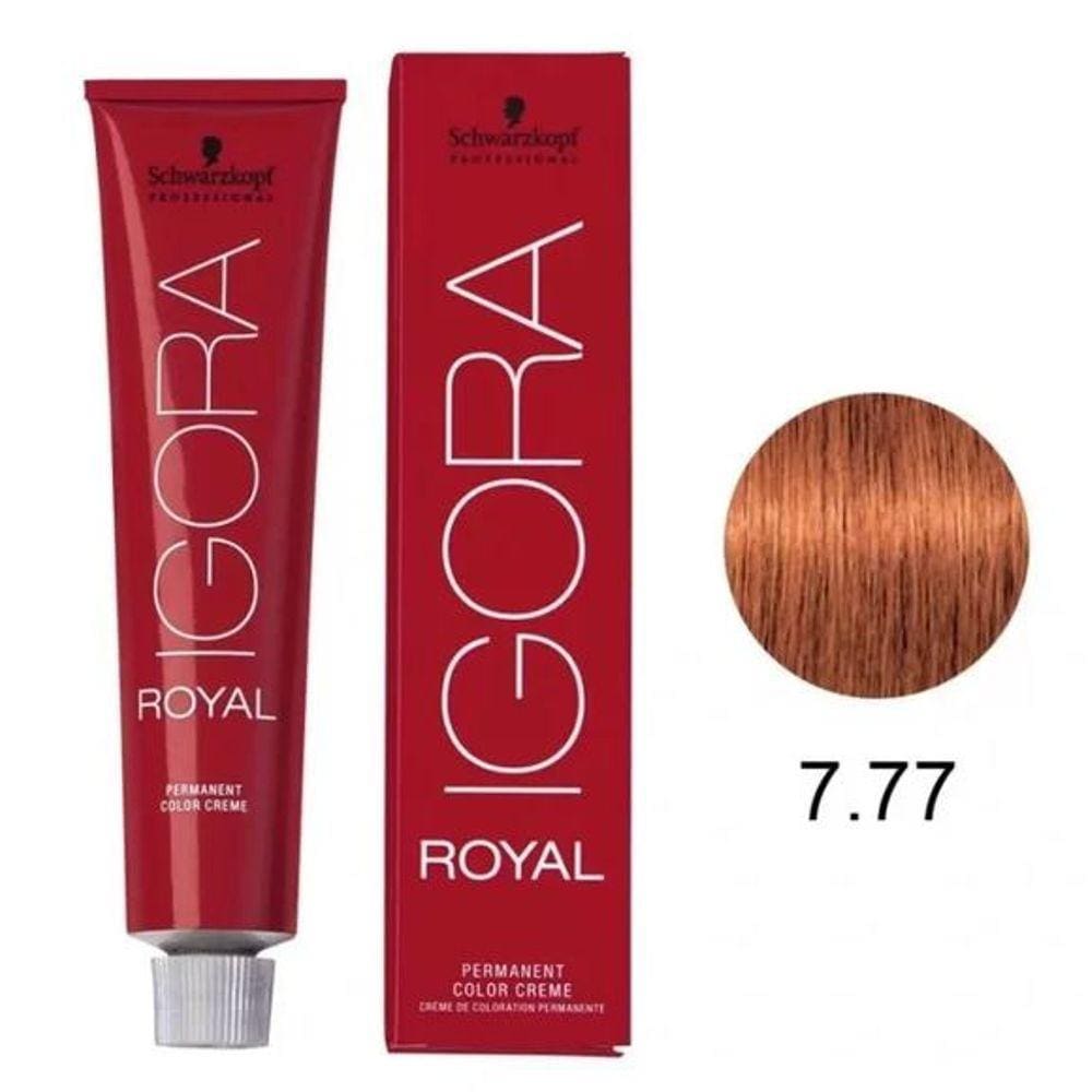 Coloração Igora Royal 60g - 7-77 Louro Médio Cobre Extra