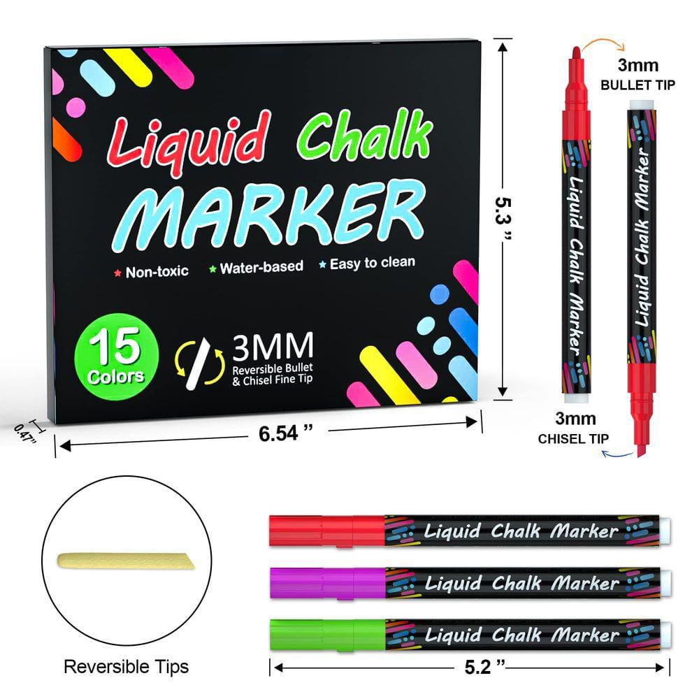 Marcadores de giz Shuttle Art 15 cores vibrantes Liquid Chalk Ma