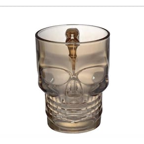 Caneca De Vidro Decorativa Caveira Crânio Âmbar 500Ml