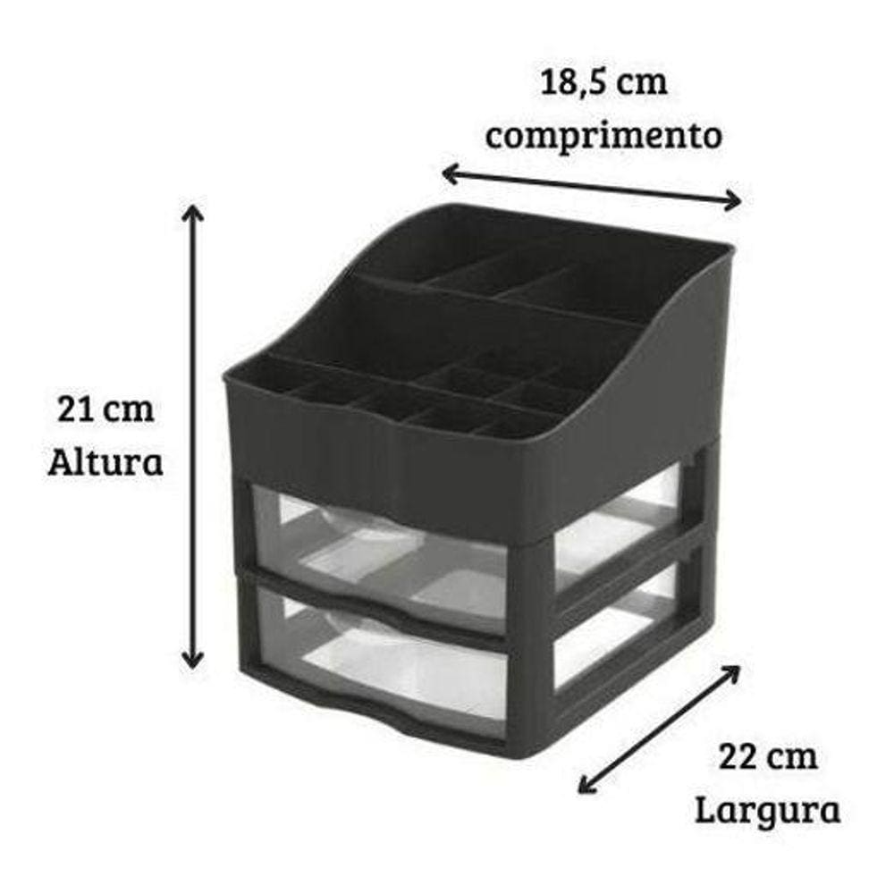Kit Organizador De Cosméticos E Maquiagem 2 Gavetas Preto
