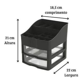 Kit Organizador De Cosméticos E Maquiagem 2 Gavetas Preto