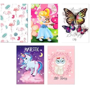 Kit 5 Caderno Diferente 96 Folhas Costurado Menina Capa Dura