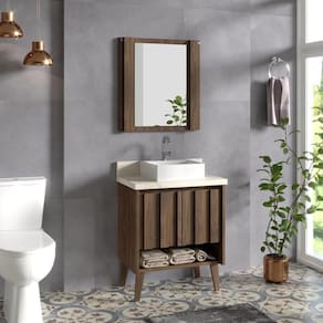 Gabinete para Banheiro 62cm com Cuba em Marmorite e Espelheira Ameixa/Atenna