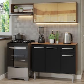 Armário de Cozinha Compacta 165cm Rustic/Preto Emilly Madesa 04