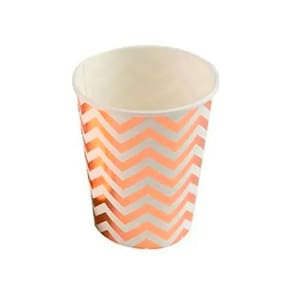 Kit 10 Copos 270Ml Descartáveis Luxo Papel Listras Rosa Gold