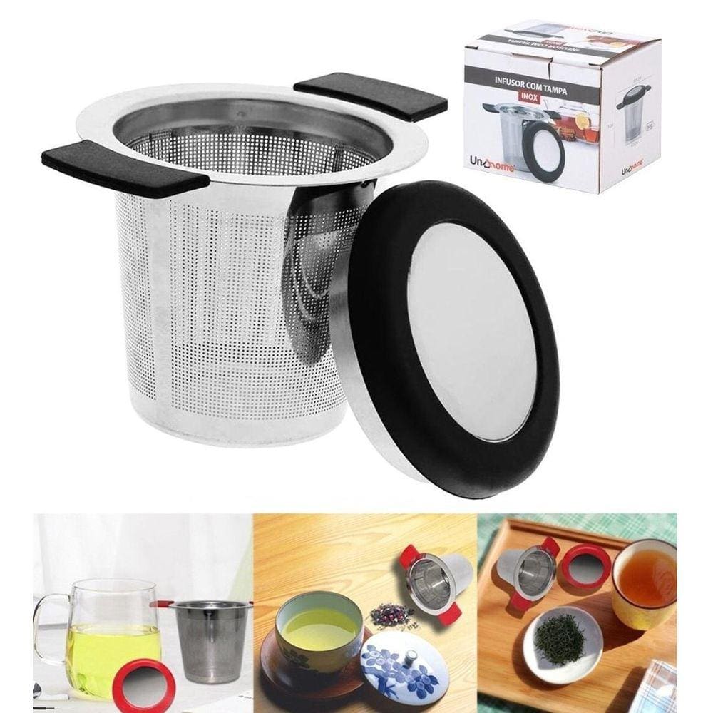 Infusor De Chá Cesta Inoxidável Com Alça Em Silicone Pratico