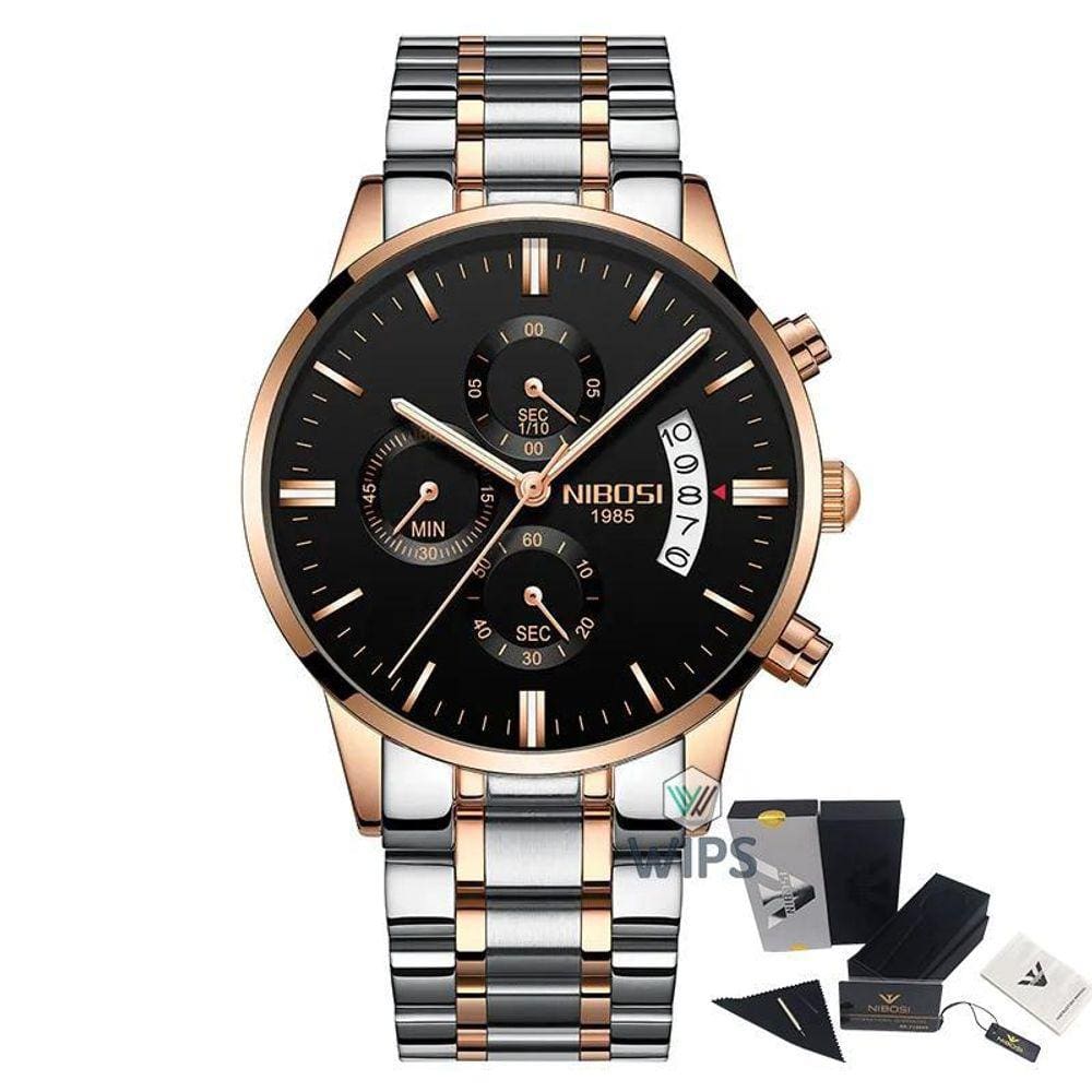 Relógio Masculino Nibosi 2309 Analógico Prata/Rose/Preto