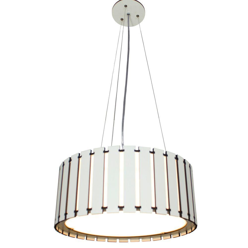 Lustre Pendente redondo de madeira Saruê de 40cm Branco