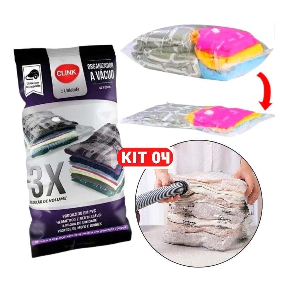 Kit 4 Sacos a Vácuo Organização para Viagem Roupas 70x100cm