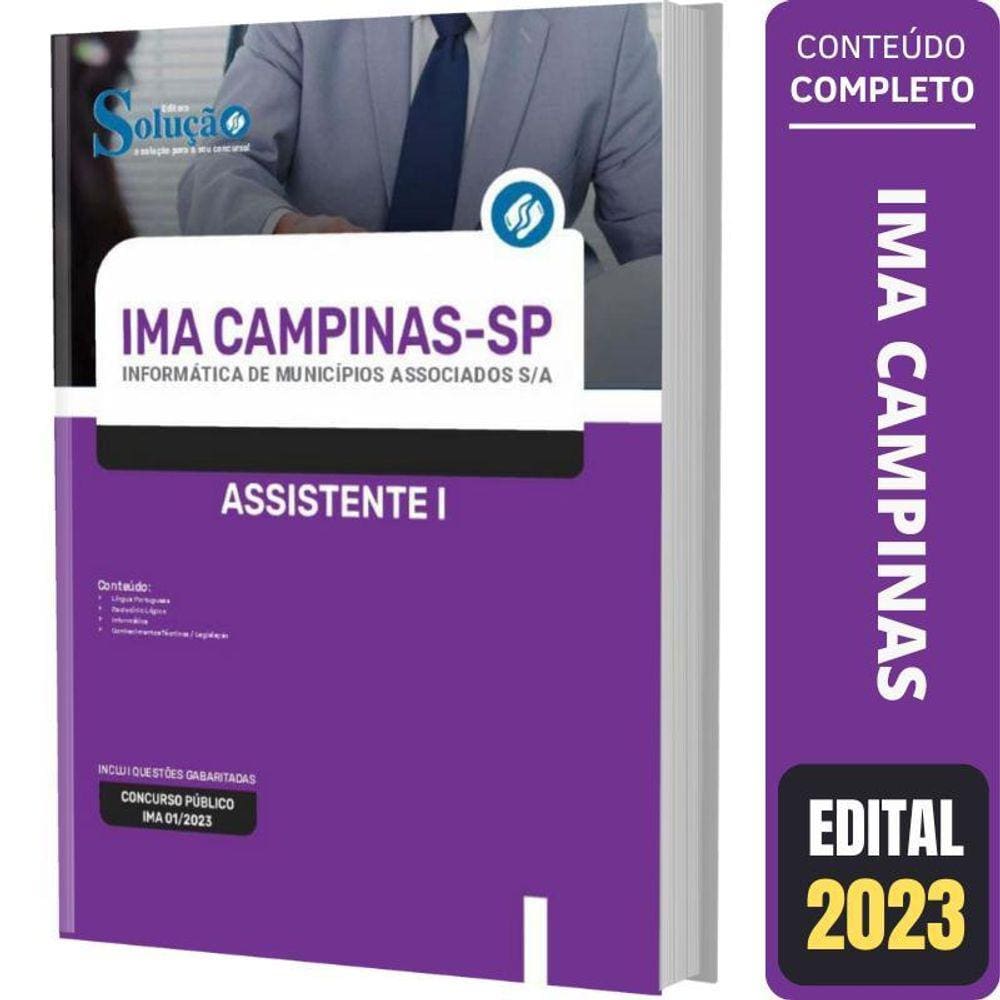 Apostila IMA Campinas SP - Assistente 1 - Editora Solução