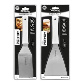 Kit 2 Espátulas Inox Lanche Reta E Curva Chapeiro E Cozinha