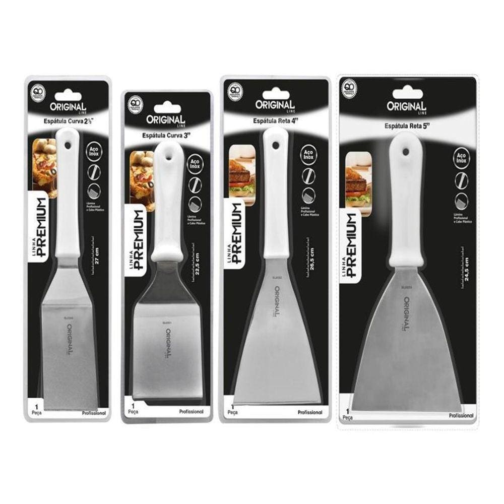 Kit 4 Espátulas Inox Lanche Reta E Curva Chapeiro E Cozinha