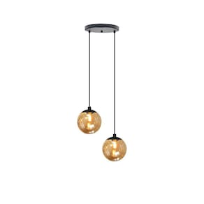 Pendente Preto Globo Duplo Alumínio/Vidro 20cmx1,50m