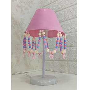 Abajur Com Pingentes Coração Rosa Infantil Quarto De Menina