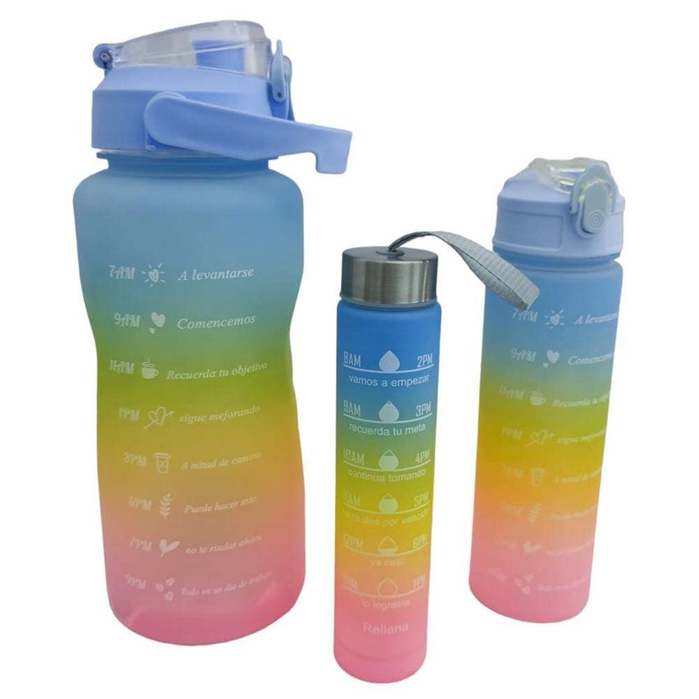 Kit 3 Garrafa De Agua Squeeze Colorida Frases Motivacionais