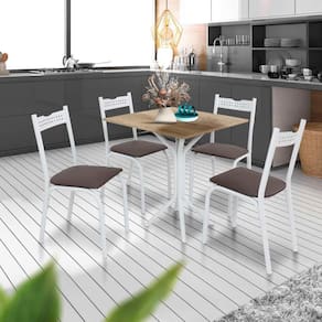 Mesa De Jantar Quadrada 4 Cadeiras Branco Carvalho Alba Shop JM