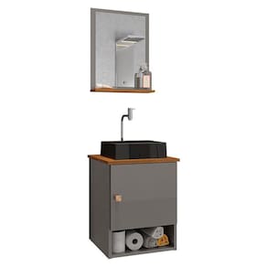 Gabinete Arm Banheiro Lima 1 Porta com Cuba Tulipa Preta Titanium/Nature