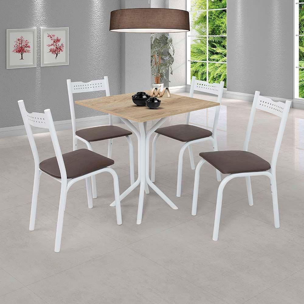 Mesa Com 4 Cadeiras Para Cozinha 68 cm Branco Carvalho Ana Ciplafe