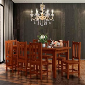 Conjunto Mesa De Jantar Com 8 Cadeiras Madeira Maciça 200cm Castanho Santana Shop JM