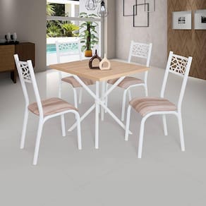 Mesa Quadrada 75X75 Com 4 Cadeiras Em Aço Branco Carvalho Com Estofado Capuccino Jade Ciplafe