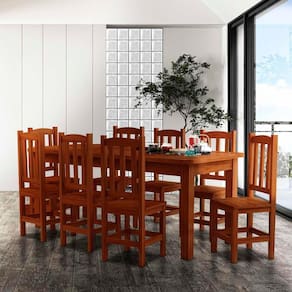 Mesa Madeira Maciça MDP Com 8 Cadeiras 200 x 88 Castanho Serene Shop JM