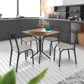 Mesa De Jantar Quadrada 4 Cadeiras Preto Carvalho Manteiga Alba Shop JM